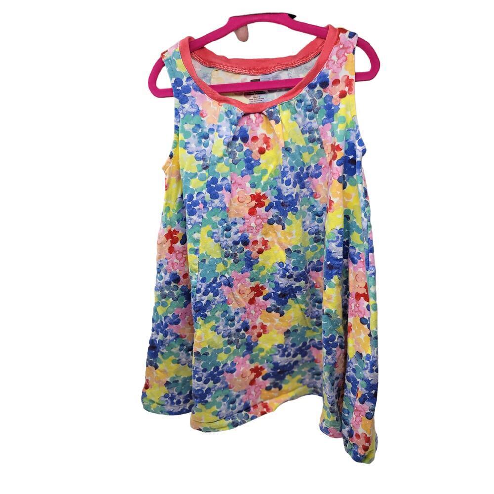 Tea Collection Trapeze Dress Girl's Size 5 Rainbow Bubbles Cotton Sleeveless